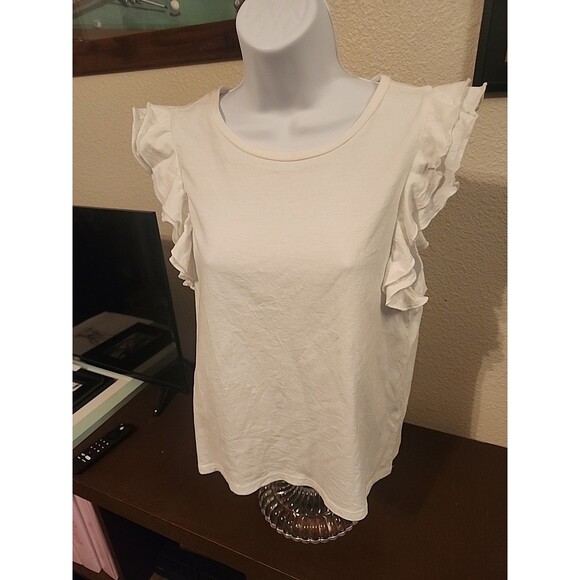 Tops - Forever 21 Women's M White Sleeveless Blouse Top Casual Summer V-Neck